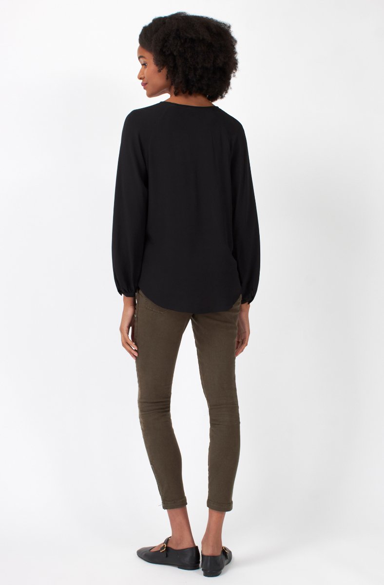 Jojo Maman Bébé Shariana Long Sleeve Silk Top Caviar Black