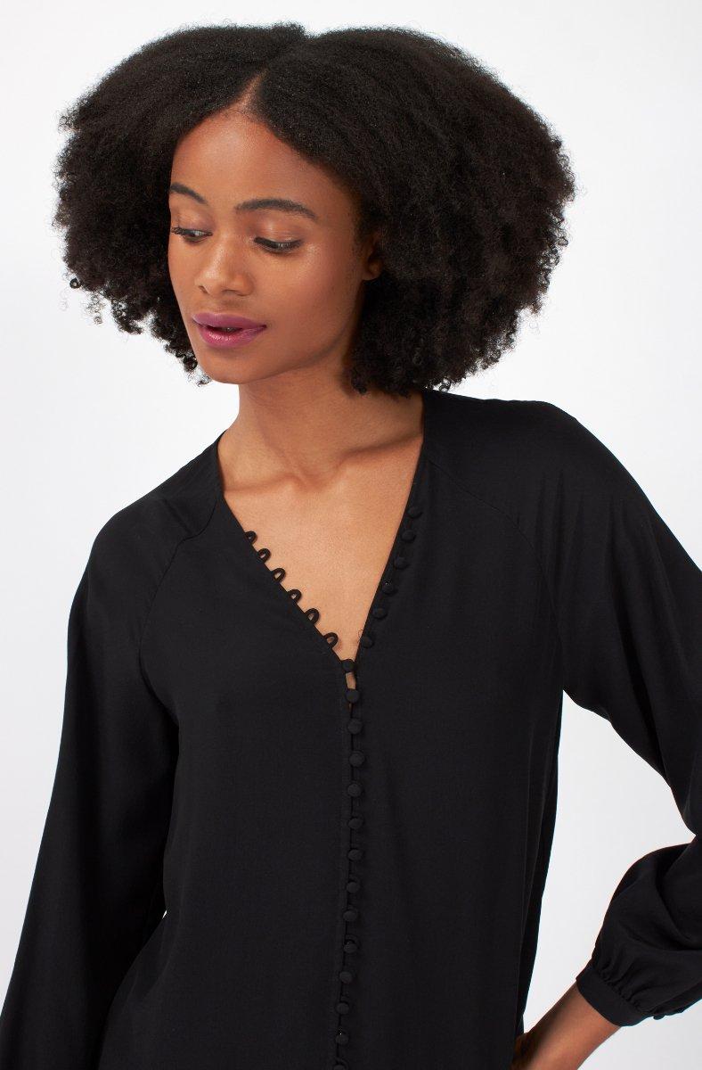 jojo maman bébé Shariana Long Sleeve Silk Top Caviar Black