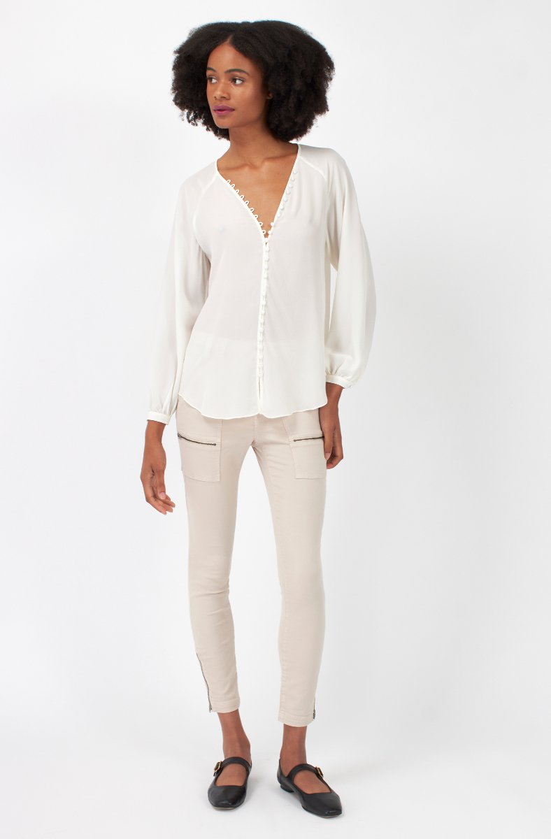 Jojo Maman Bébé Shariana Long Sleeve Silk Top Porcelain White