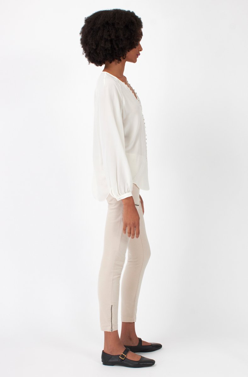 Jojo Maman Bébé Shariana Long Sleeve Silk Top Porcelain White