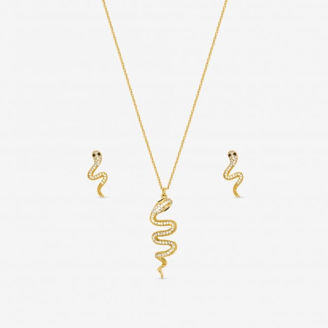 Jon Richard Inicio 14ct Gold Plated And Cubic Zirconia Snake Set - Gift Box