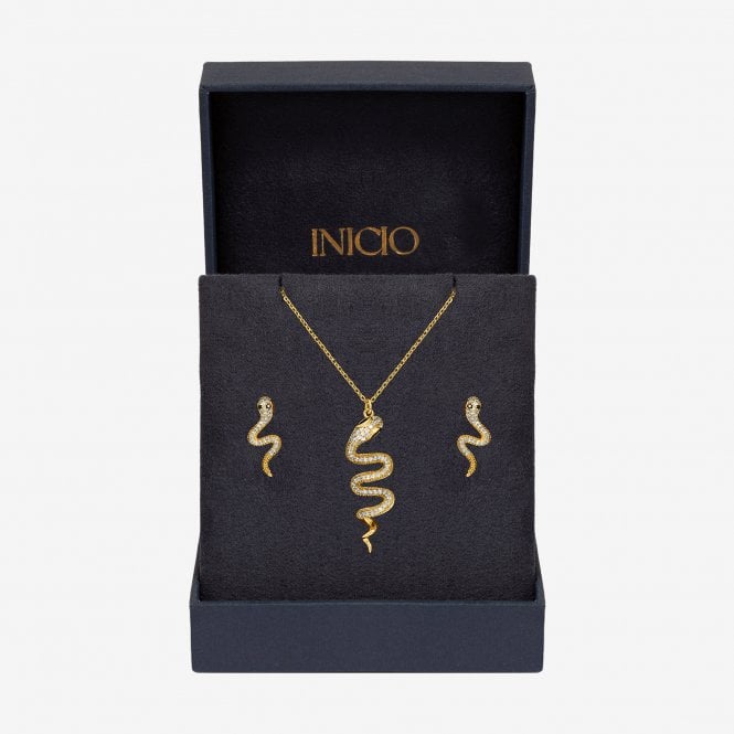 jon richard Inicio 14ct Gold Plated and Cubic Zirconia Snake Set - Gift Box