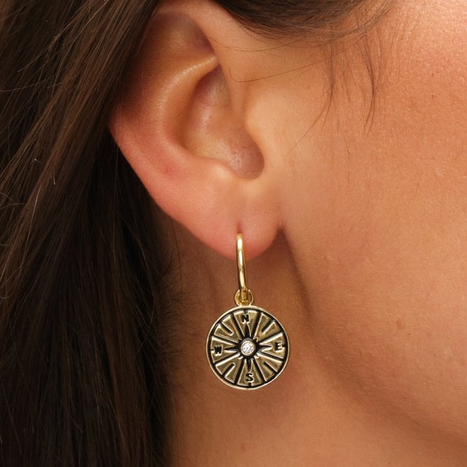 Jon Richard Inicio 14ct Gold Plated And Jet Compass Earrings - Gift Pouch