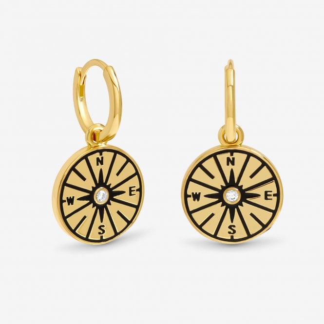 jon richard Inicio 14ct Gold Plated and Jet Compass Earrings - Gift Pouch