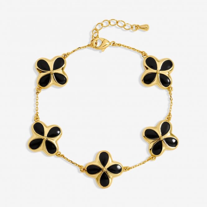 jon richard Inicio 14ct Gold Plated and Jet Enamel Clover Bracelet - Gift Pouch