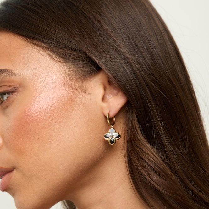 Jon Richard Inicio 14ct Gold Plated And Jet Enamel Clover Earrings - Gift Pouch