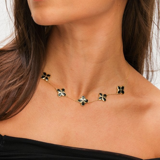 Jon Richard Inicio 14ct Gold Plated And Jet Enamel Clover Necklace - Gift Pouch