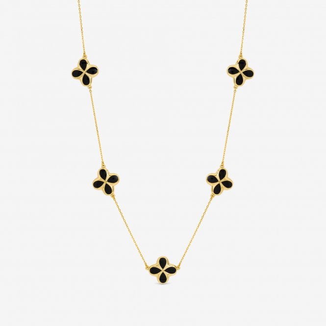 jon richard Inicio 14ct Gold Plated and Jet Enamel Clover Necklace - Gift Pouch