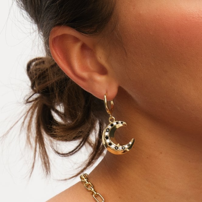 Jon Richard Inicio 14ct Gold Plated Celestial Moon Charm Hoop Earrings - Gift Pouch