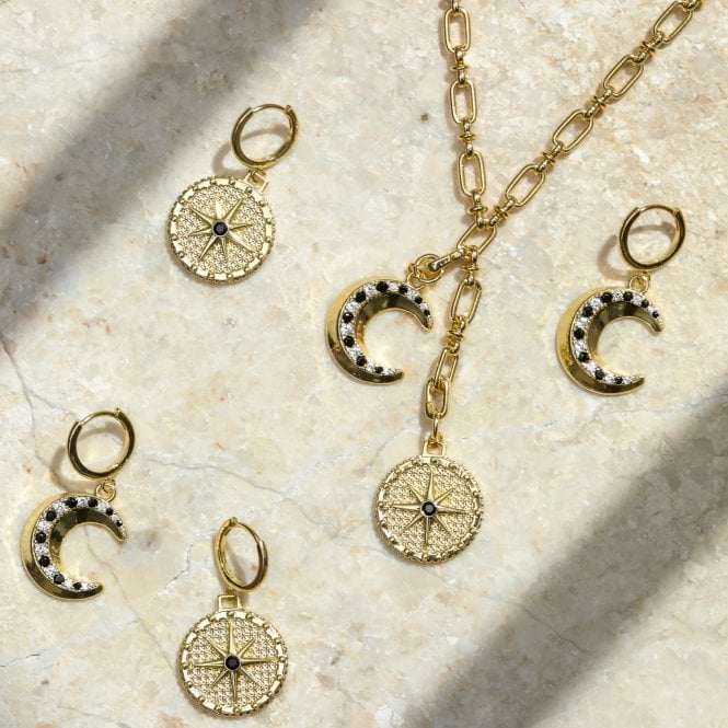 Jon Richard Inicio 14ct Gold Plated Celestial Moon Charm Hoop Earrings - Gift Pouch