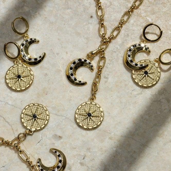 Jon Richard Inicio 14ct Gold Plated Celestial Moon Charm Hoop Earrings - Gift Pouch