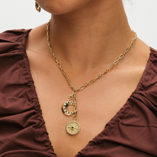 Jon Richard Inicio 14ct Gold Plated Celestial Multi Charm Drop Pendant - Gift Pouch