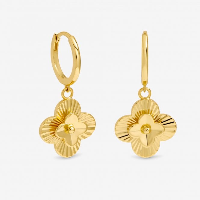 jon richard Inicio 14ct Gold Plated Diamond Cut Clover Huggie Earrings - Gift Pouch