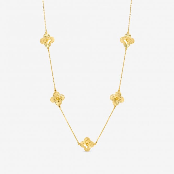 jon richard Inicio 14ct Gold Plated Diamond Cut Clover Station Necklace - Gift Pouch