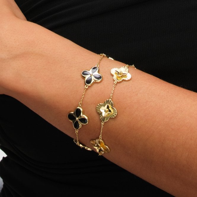 Jon Richard Inicio 14ct Gold Plated Dimaond Cut Clover Station Bracelet - Gift Pouch