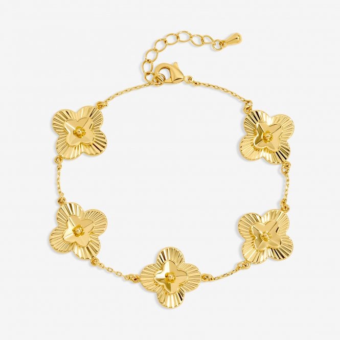 jon richard Inicio 14ct Gold Plated Dimaond Cut Clover Station Bracelet - Gift Pouch
