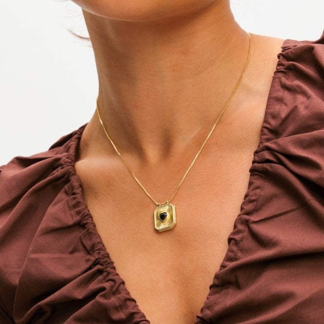 Jon Richard Inicio 14ct Gold Plated Jet And Heart Charm Necklace - Gift Pouch