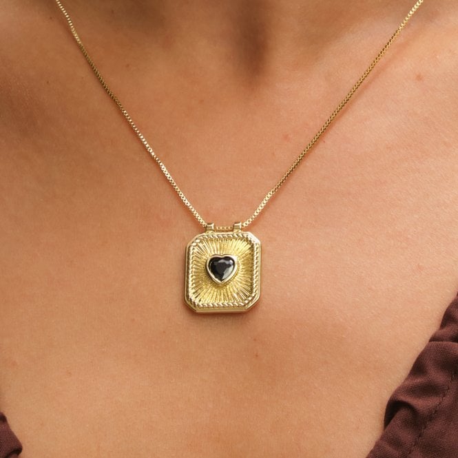 Jon Richard Inicio 14ct Gold Plated Jet And Heart Charm Necklace - Gift Pouch