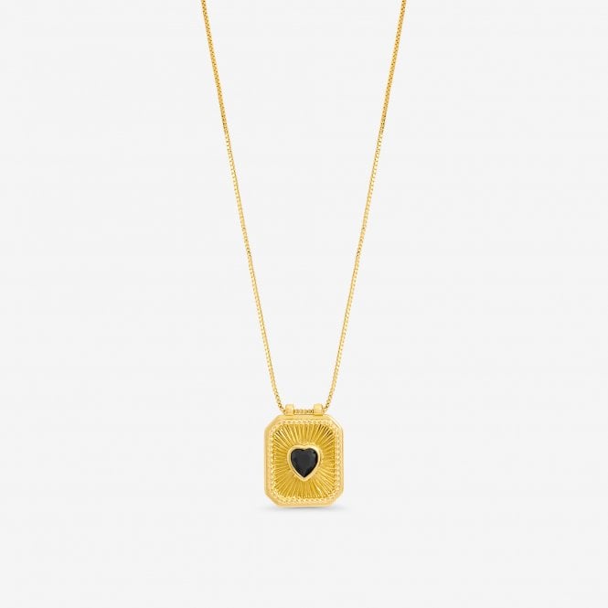 jon richard Inicio 14ct Gold Plated Jet and Heart Charm Necklace - Gift Pouch