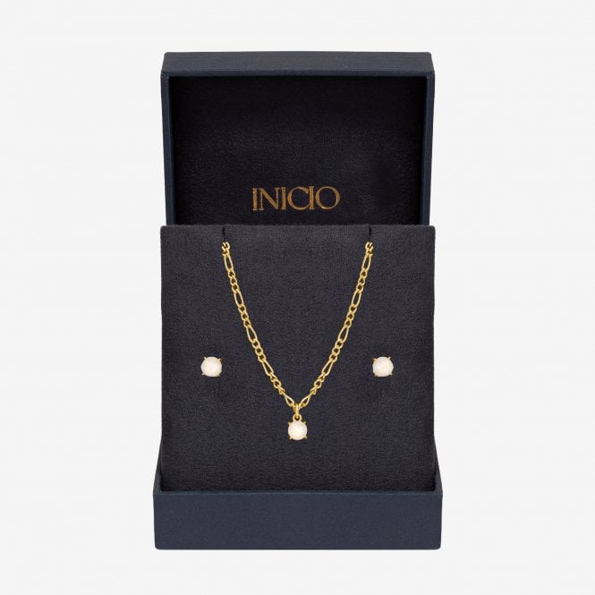 jon richard Inicio 14ct Gold Plated Opal Stone Pendant Set - Gift Box