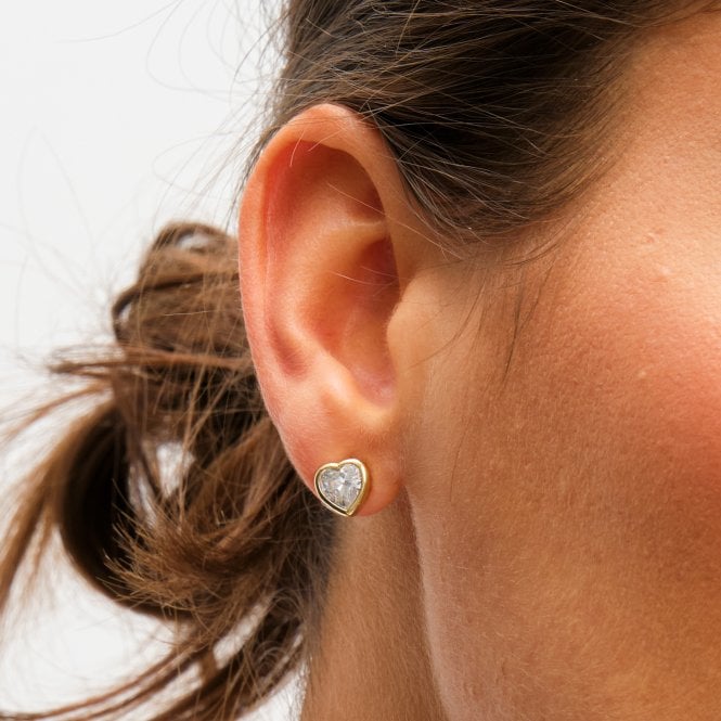 Jon Richard Inicio 14K Gold Plated And Crystal Bezel Heart Stud Earrings - Gift Pouch