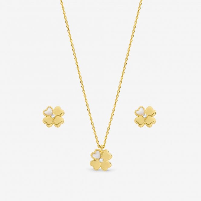 Jon Richard Inicio 14K Gold Plated And Cubic Zirconia Clover Set - Gift Box