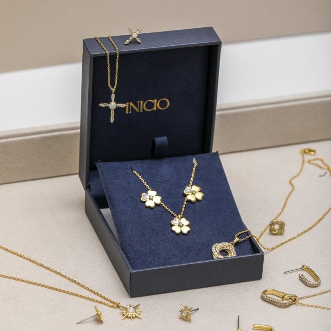 Jon Richard Inicio 14K Gold Plated And Cubic Zirconia Clover Set - Gift Box