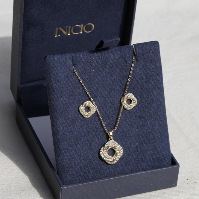 Jon Richard Inicio 14K Gold Plated And Cubic Zirconia Open Knot Set - Gift Box