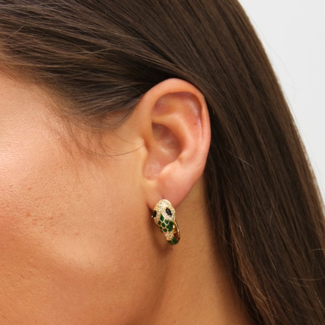 Jon Richard Inicio 14K Gold Plated And Emerald Snake Hoop Earrings - Gift Pouch