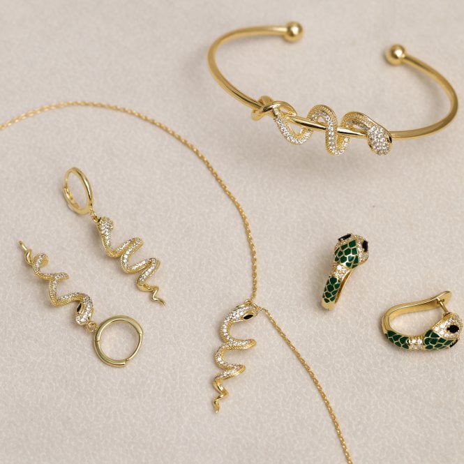 Jon Richard Inicio 14K Gold Plated And Emerald Snake Hoop Earrings - Gift Pouch