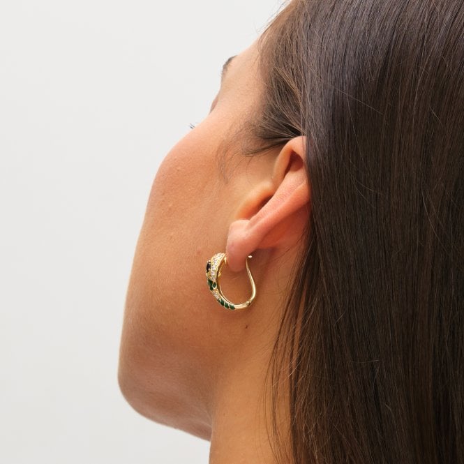 Jon Richard Inicio 14K Gold Plated And Emerald Snake Hoop Earrings - Gift Pouch