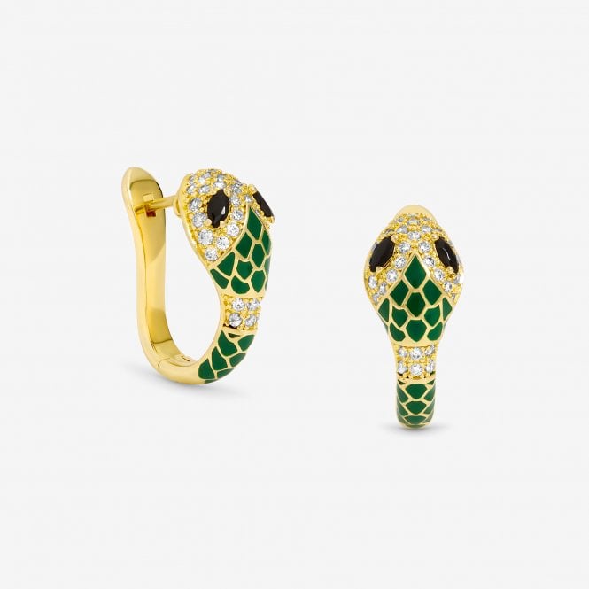 jon richard Inicio 14K Gold Plated and Emerald Snake Hoop Earrings - Gift Pouch