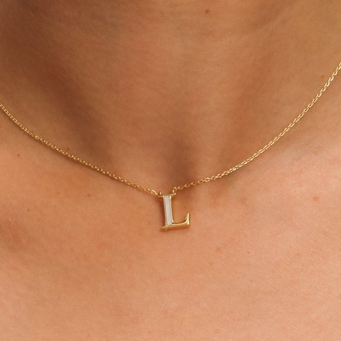 Jon Richard Inicio 14K Gold Plated And Mother Of Pearl Initial Pendant - L - Gift Pouch