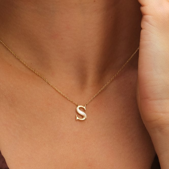 Jon Richard Inicio 14K Gold Plated And Mother Of Pearl Initial Pendant - S - Gift Pouch