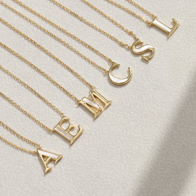 Jon Richard Inicio 14K Gold Plated And Mother Of Pearl Initial Pendant - E - Gift Pouch