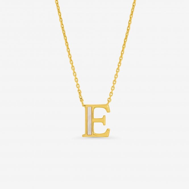 jon richard Inicio 14K Gold Plated and Mother of Pearl Initial Pendant - E - Gift Pouch