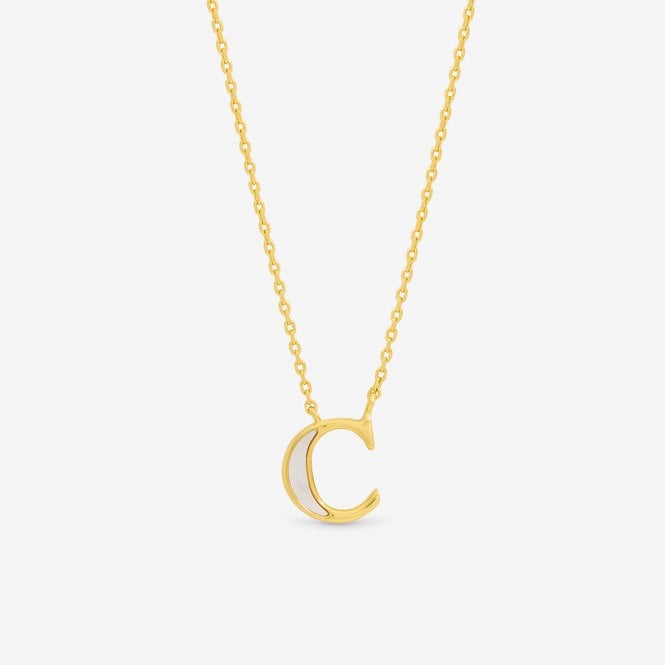 jon richard Inicio 14K Gold Plated and Mother of Pearl Initial Pendant - C - Gift Pouch