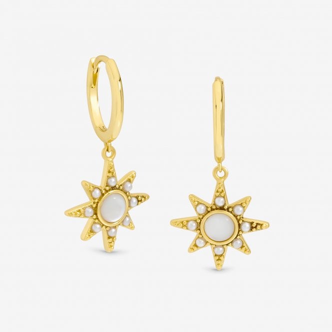 jon richard Inicio 14K Gold Plated and Mother of Pearl Star Earrings - Gift Pouch