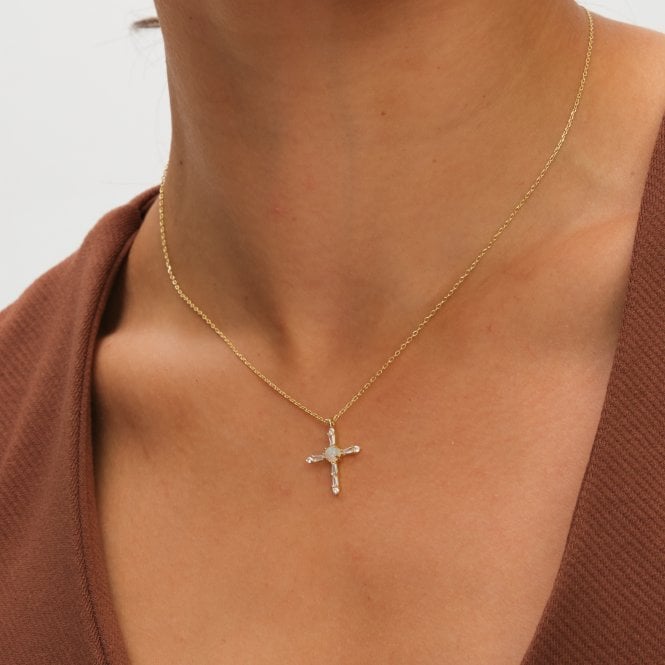 Jon Richard Inicio 14K Gold Plated Cubic Zirconia And Opal Cross Set - Gift Box