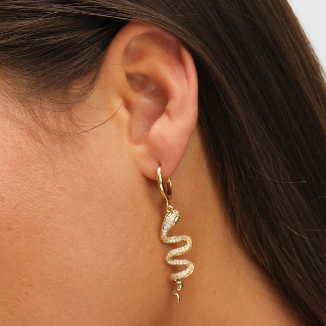 Jon Richard Inicio 14K Gold Plated Snake Spiral Drop Hoop Earrings - Gift Pouch