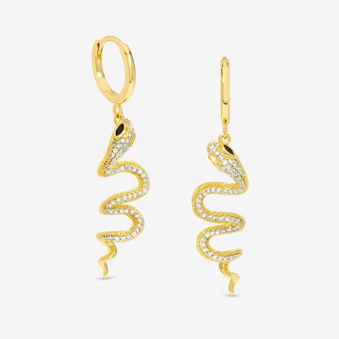 jon richard Inicio 14K Gold Plated Snake Spiral Drop Hoop Earrings - Gift Pouch
