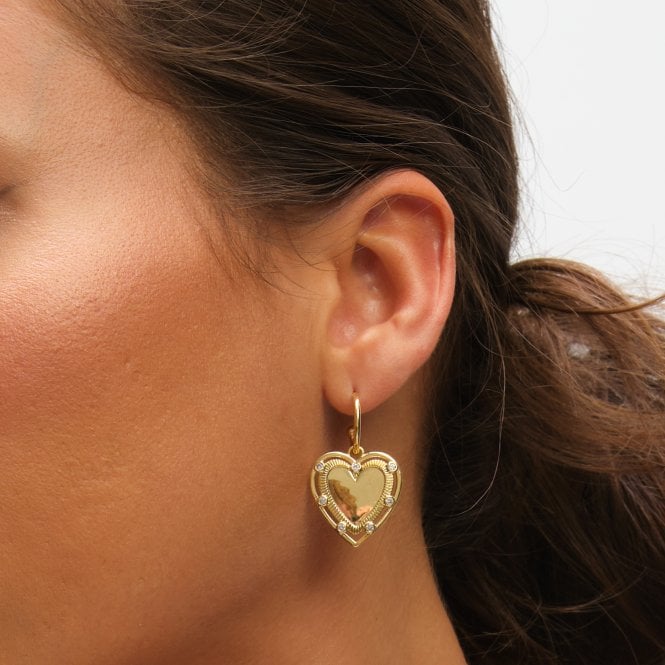 Jon Richard Inicio 14K Gold Plated Textured Heart Charm Hoop Earrings - Gift Pouch