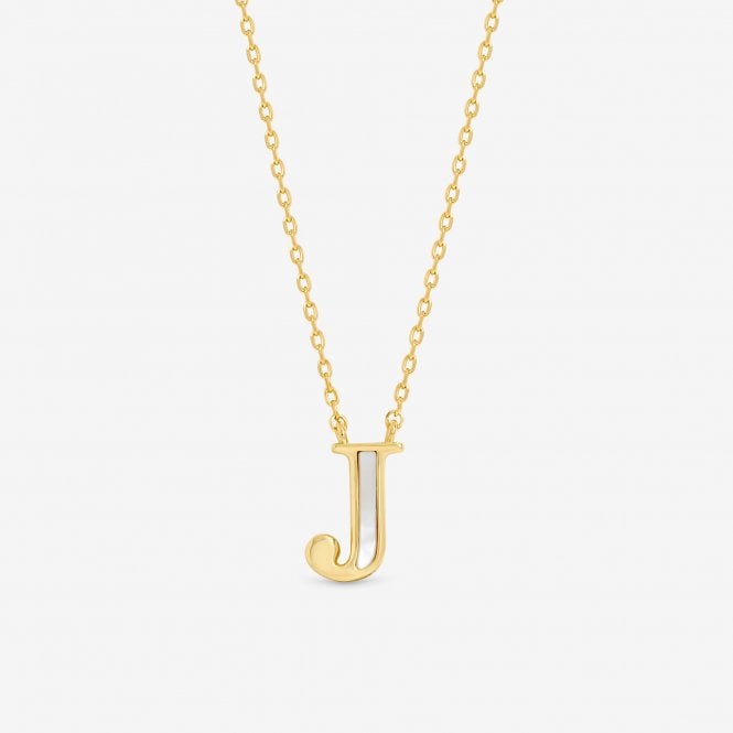 jon richard Inicio 14K Real Gold Plated and Mother of Pearl Initial Pendant - J - Gift Pouch