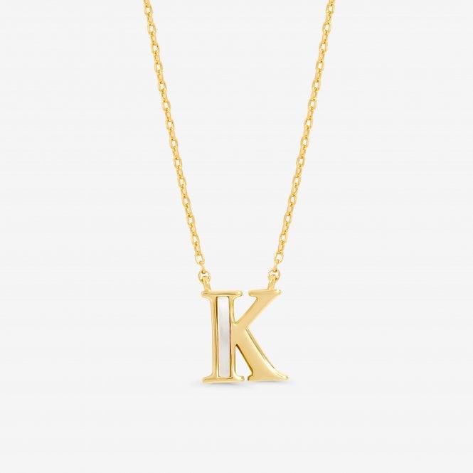 jon richard Inicio 14K Real Gold Plated and Mother of Pearl Initial Pendant - K - Gift Pouch