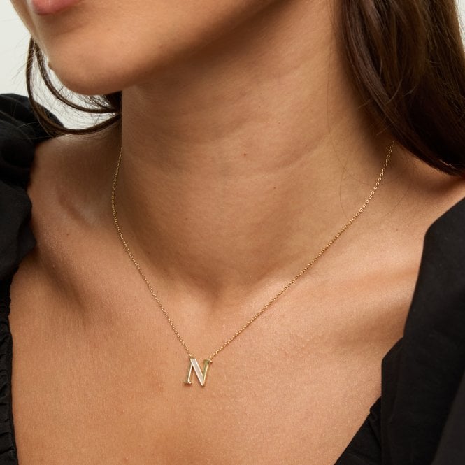 Jon Richard Inicio 14K Real Gold Plated And Mother Of Pearl Initial Pendant - N - Gift Pouch