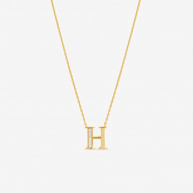 jon richard Inicio 14K Real Gold Plated and Mother of Pearl Initial Pendant - H - Gift Pouch
