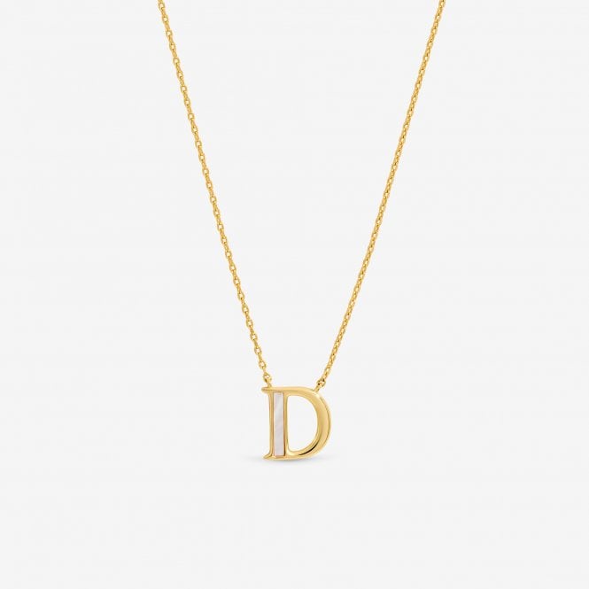 jon richard Inicio 14K Real Gold Plated and Mother of Pearl Initial Pendant - D - Gift Pouch