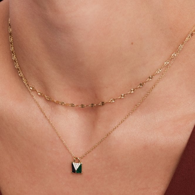 Jon Richard Inicio 14K Real Gold Plated Recycled Malaquite Padlock Pendant Necklace - Gift Pouch