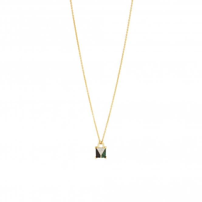 jon richard Inicio 14K Real Gold Plated Recycled Malaquite Padlock Pendant Necklace - Gift Pouch