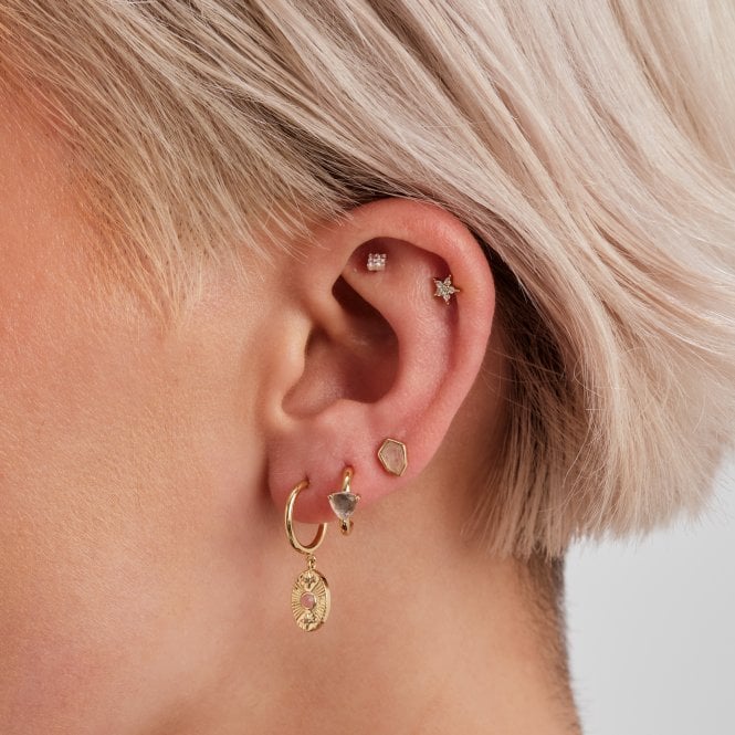 Jon Richard Inicio 14K Real Gold Plated Recycled Rose Quartz Hoop Earrings - Gift Pouch